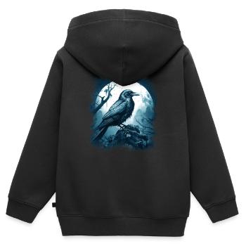 Mystischer Rabe Vor Vollmond Im Mystischen Wald - Kinder Premium Organic Zip Hoodie - Schwarz - Hinten - AI Model Kid Male (0cm)