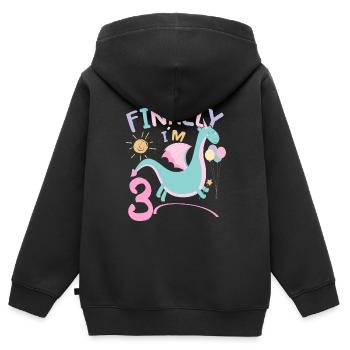 3ème anniversaire Fille Dracon 3 ans Cadeaux - Sweat Premium à capuche zippé enfant bio - noir - Dos - AI Model Kid Male (0cm)