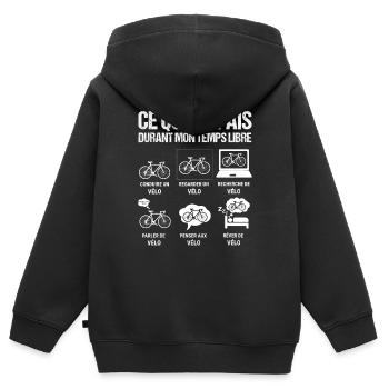 Ce que je fais durant mon temps libre velo - Sweat Premium à capuche zippé enfant bio - noir - Dos - AI Model Kid Male (0cm)