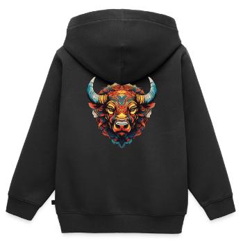 Taureau Portrait Taureau - Sweat Premium à capuche zippé enfant bio - noir - Dos - AI Model Kid Male (0cm)