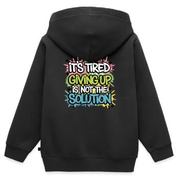 NIEMALS AUFGEBEN - Kinder Premium Organic Zip Hoodie - Schwarz - Hinten - AI Model Kid Male (0cm)