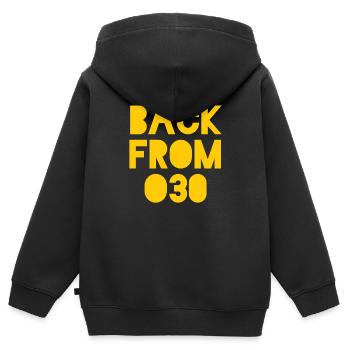 Back from 030 Berlin - Kids Premium Organic Zip-up Hoodie - black - Back - AI Model Kid Male (0cm)
