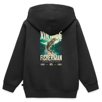Vintage Forelle Fischer Angeln Geburtstag 1975 - Kinder Premium Organic Zip Hoodie - Schwarz - Hinten - AI Model Kid Male (0cm)