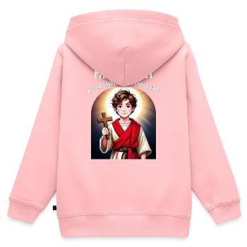 ENFANT DE CHŒUR PETITS HÉROS DANS LE SERVICE RELIGIEUX - Sweat Premium à capuche zippé enfant bio - rose - Dos - AI Model Kid Female (0cm)