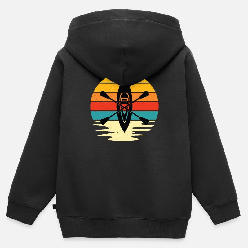 Kayak rétro au coucher du soleil - Sweat Premium à capuche zippé enfant bio - noir