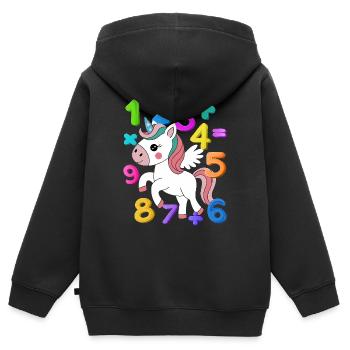 Journée des nombres 2025 Math Licorne Journée des nombres Cadeau pour enfants - Sweat Premium à capuche zippé enfant bio - noir - Dos - AI Model Kid Male (0cm)