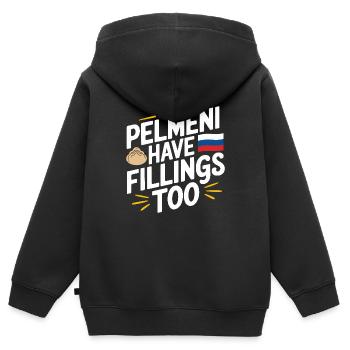Pelmeni Russian Cuisine - Kids Premium Organic Zip-up Hoodie - black - Back - AI Model Kid Male (0cm)