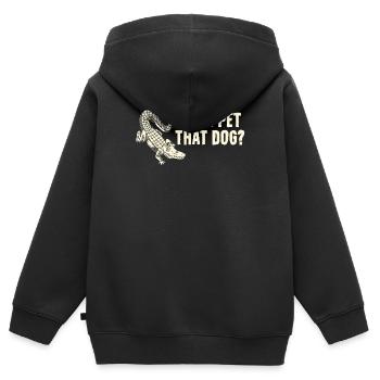 Bande dessinée drôle d’alligator - Puis-je caresser ce chien ? - Sweat Premium à capuche zippé enfant bio - noir - Dos - AI Model Kid Male (0cm)