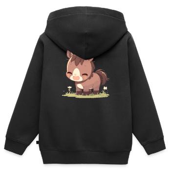 Pferde Pferd - Kinder Premium Organic Zip Hoodie - Schwarz - Hinten - AI Model Kid Male (0cm)