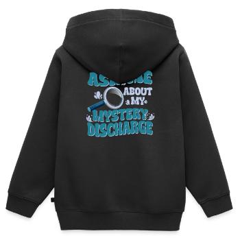 Interrogez-moi sur mes mystérieuses pertes - - Sweat Premium à capuche zippé enfant bio - noir - Dos - AI Model Kid Male (0cm)