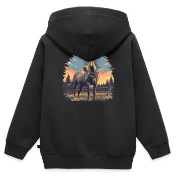 Pferde Pferd - Kinder Premium Organic Zip Hoodie - Schwarz - Hinten - AI Model Kid Male (0cm)