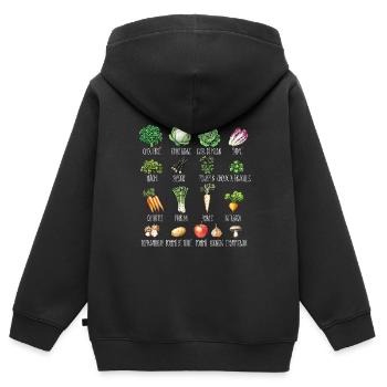 Janvier Collage de fruits et légumes de saison - Sweat Premium à capuche zippé enfant bio - noir - Dos - AI Model Kid Male (0cm)