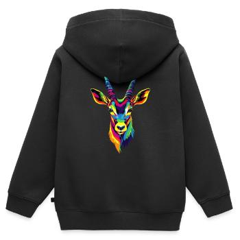Antilope, Koudou, Gazelle, Afrique, Serengeti, Antilope - Sweat Premium à capuche zippé enfant bio - noir - Dos - AI Model Kid Male (0cm)