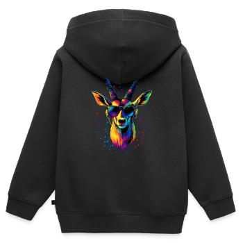 Antilope, Koudou, Gazelle, Afrique, Serengeti, Antilope - Sweat Premium à capuche zippé enfant bio - noir - Dos - AI Model Kid Male (0cm)