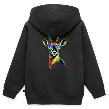 Antilope, Koudou, Gazelle, Afrique, Serengeti, Antilope - Sweat Premium à capuche zippé enfant bio - noir - Dos - AI Model Kid Male (0cm)
