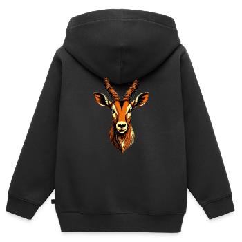 Antilope, Koudou, Gazelle, Afrique, Serengeti, Antilope - Sweat Premium à capuche zippé enfant bio - noir - Dos - AI Model Kid Male (0cm)