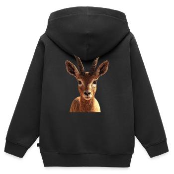 Antilope, Koudou, Gazelle, Afrique, Serengeti, Antilope - Sweat Premium à capuche zippé enfant bio - noir - Dos - AI Model Kid Male (0cm)
