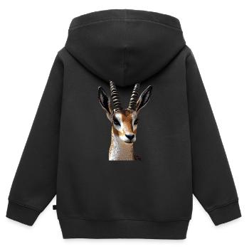 Antilope, Koudou, Gazelle, Afrique, Serengeti, Antilope - Sweat Premium à capuche zippé enfant bio - noir - Dos - AI Model Kid Male (0cm)