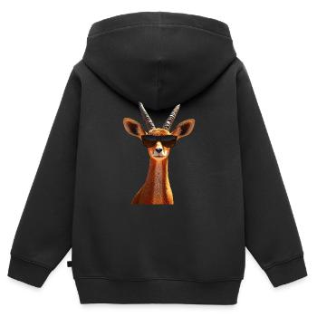 Antilope, Koudou, Gazelle, Afrique, Serengeti, Antilope - Sweat Premium à capuche zippé enfant bio - noir - Dos - AI Model Kid Male (0cm)