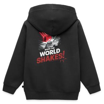 WHEN THE WORLD SHAKES - Kids Premium Organic Zip-up Hoodie - black - Back - AI Model Kid Male (0cm)