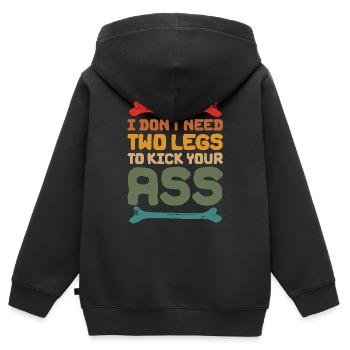 I Don't Need Two Legs To Kick Your Ass - Kinder Premium Organic Zip Hoodie - Schwarz - Hinten - AI Model Kid Male (0cm)