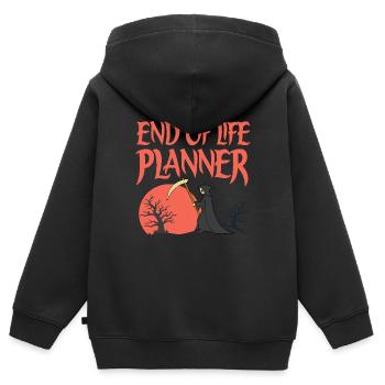 PLANIFICATEUR DE FIN DE VIE - Sweat Premium à capuche zippé enfant bio - noir - Dos - AI Model Kid Male (0cm)