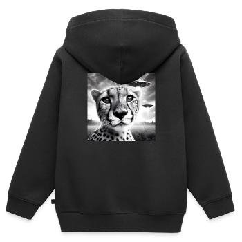Gepard Lustiges Grafik-Selfie mit UFOs Seltsamer Außerirdischer - Kinder Premium Organic Zip Hoodie - Schwarz - Hinten - AI Model Kid Male (0cm)