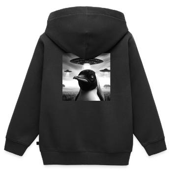 Kaiserpinguin Lustiges Grafik-Selfie mit UFOs Wei - Kinder Premium Organic Zip Hoodie - Schwarz - Hinten - AI Model Kid Male (0cm)