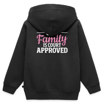 Notre famille est approuvée par le tribunal Adoption drôle - Sweat Premium à capuche zippé enfant bio - noir - Dos - AI Model Kid Male (0cm)