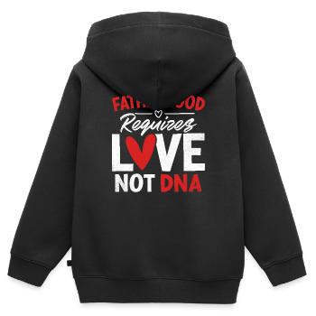 La paternité exige de l’amour, pas de l’ADN Drôle de piège - Sweat Premium à capuche zippé enfant bio - noir - Dos - AI Model Kid Male (0cm)