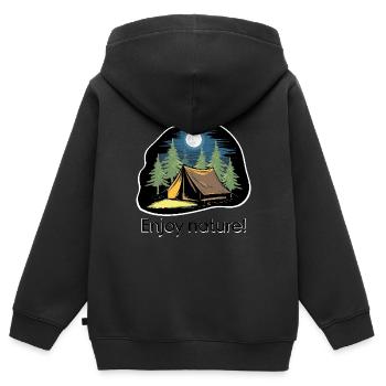 ZELTE IM WALD - Kinder Premium Organic Zip Hoodie - Schwarz - Hinten - AI Model Kid Male (0cm)
