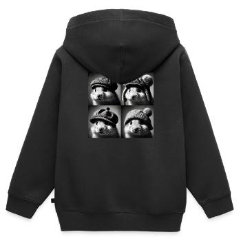 hamster Selfie Lustige Hüte Vintage Fotoshooting Anim - Kinder Premium Organic Zip Hoodie - Schwarz - Hinten - AI Model Kid Male (0cm)