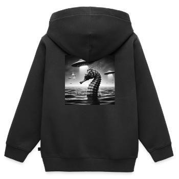 Mutant seahorse Funny Graphic Selfie with UFOs Wei - Kids Premium Organic Zip-up Hoodie - black - Back - AI Model Kid Male (0cm)