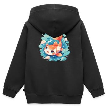 Koi Koi Carpe - Sweat Premium à capuche zippé enfant bio - noir - Dos - AI Model Kid Male (0cm)