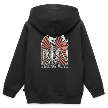 Skelett Männer Kaffee Staying Alive - Kinder Premium Organic Zip Hoodie - Schwarz - Hinten - AI Model Kid Male (0cm)