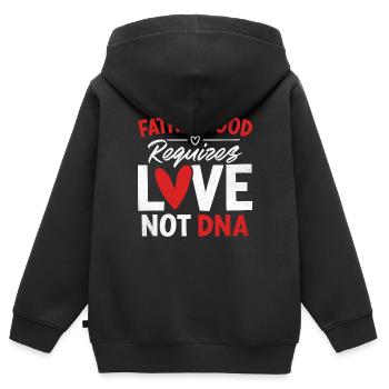 La paternité exige de l’amour, pas de l’ADN Drôle de piège - Sweat Premium à capuche zippé enfant bio - noir - Dos - AI Model Kid Male (0cm)