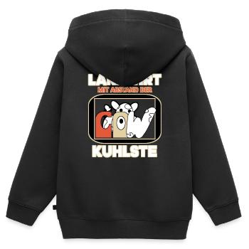 La vache fermière la plus cool - Sweat Premium à capuche zippé enfant bio - noir - Dos - AI Model Kid Male (0cm)