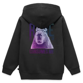 Wut Konsumiert Mich TLustiges Wasserschwein Alberner Humor - Kinder Premium Organic Zip Hoodie - Schwarz - Hinten - AI Model Kid Male (0cm)