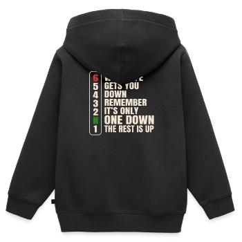 Transmission manuelle de moto dicton : Quand la vie - Sweat Premium à capuche zippé enfant bio - noir - Dos - AI Model Kid Male (0cm)