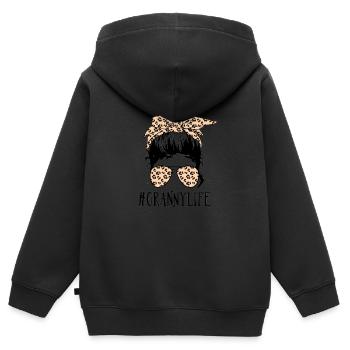 Granny Life Messy Bun Sunglasses Novelty Distresse - Kinder Premium Organic Zip Hoodie - Schwarz - Hinten - AI Model Kid Male (0cm)