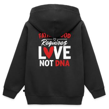 La paternité exige de l’amour, pas de l’ADN Drôle de piège - Sweat Premium à capuche zippé enfant bio - noir - Dos - AI Model Kid Male (0cm)