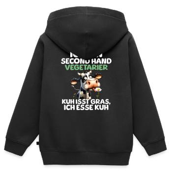 Second Hand Vegetarier - Kinder Premium Organic Zip Hoodie - Schwarz - Hinten - AI Model Kid Male (0cm)