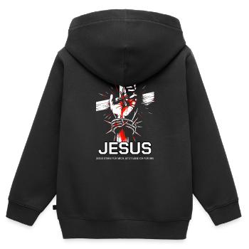Jesus starb für mich - Kinder Premium Organic Zip Hoodie - Schwarz - Hinten - AI Model Kid Male (0cm)