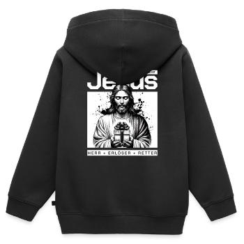 Jesus Herr & Retter - Kinder Premium Organic Zip Hoodie - Schwarz - Hinten - AI Model Kid Male (0cm)