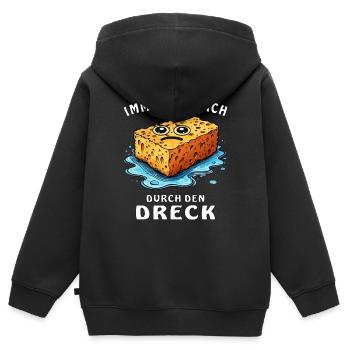 SCHWAMM IMMER MUSS ICH DURCH DEN DRECK - Kinder Premium Organic Zip Hoodie - Schwarz - Hinten - AI Model Kid Male (0cm)
