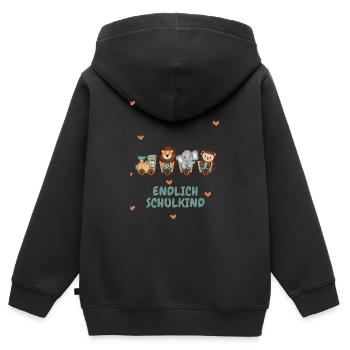 Enfin Écolier Inscription à l’école Fille Garçon - Sweat Premium à capuche zippé enfant bio - noir - Dos - AI Model Kid Male (0cm)