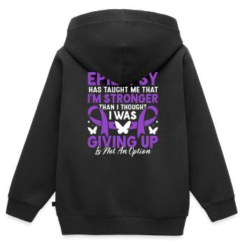 Epilepsie hat mich gelehrt Purple Ribbon Epilepsie - Kinder Premium Organic Zip Hoodie - Schwarz - Hinten - AI Model Kid Male (0cm)