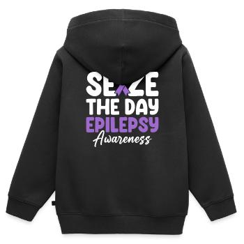 Seize The Day Ruban Violet Système Nerveux - Sweat Premium à capuche zippé enfant bio - noir - Dos - AI Model Kid Male (0cm)