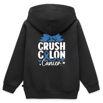 Crush Colon Cancer Blue Ribbon Darm-Koloskopie - Kinder Premium Organic Zip Hoodie - Schwarz - Hinten - AI Model Kid Male (0cm)