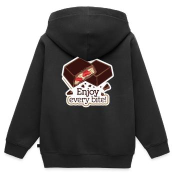 SCHOKORIEGEL GENIESSEN SIE JEDEN BISSEN - Kinder Premium Organic Zip Hoodie - Schwarz - Hinten - AI Model Kid Male (0cm)